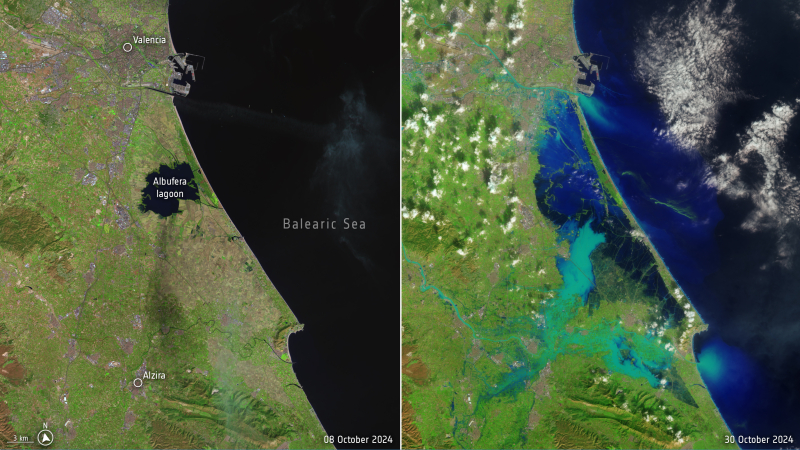 Imágen del antes y después de la inundación en Valencia Imágen del antes y después de la inundación en Valencia